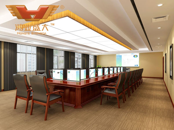 鴻業(yè)設(shè)計師根據(jù)要點3，為客戶設(shè)計的3D會議室家具擺放效果圖解決方案